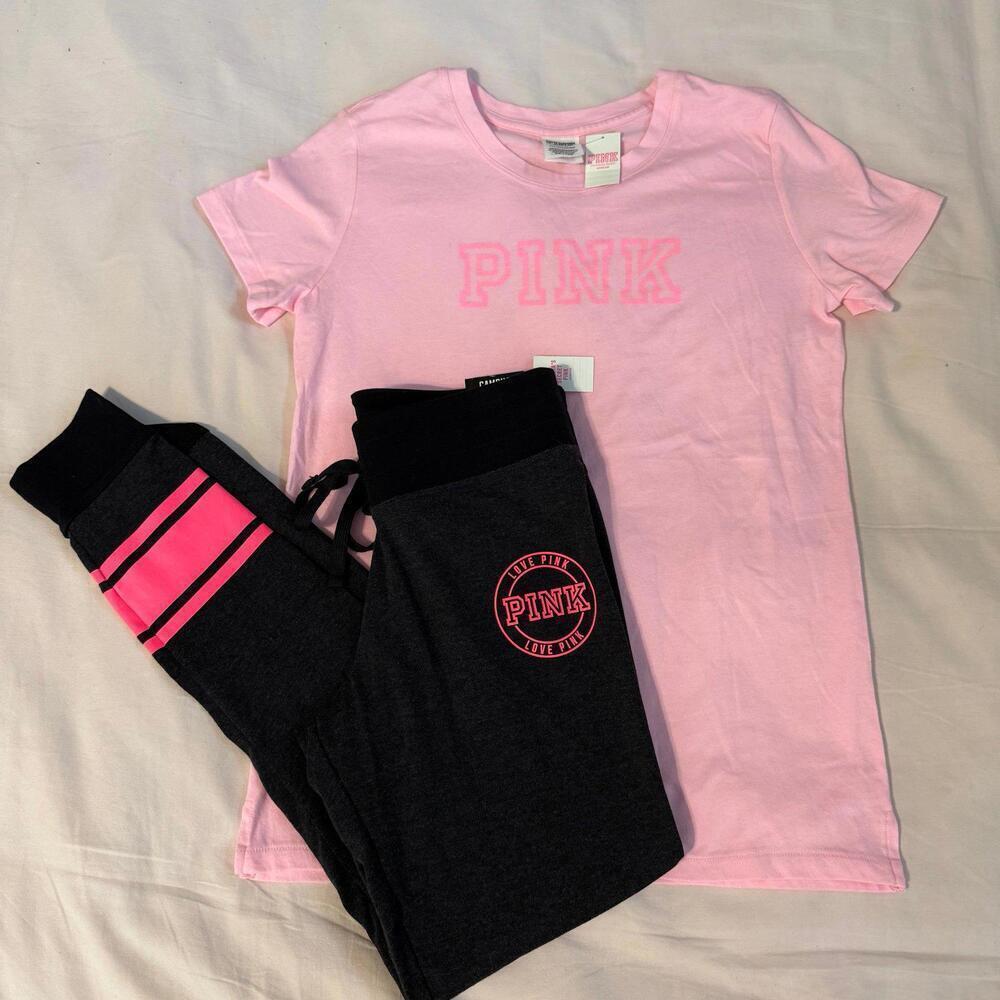 PINK Victorias Secret short sleeve shirt and leggings set